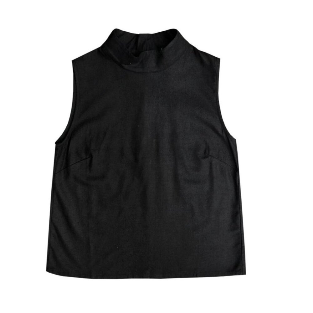 Ali Golden - Black Raw Silk Mock Neck Tank - Size Small